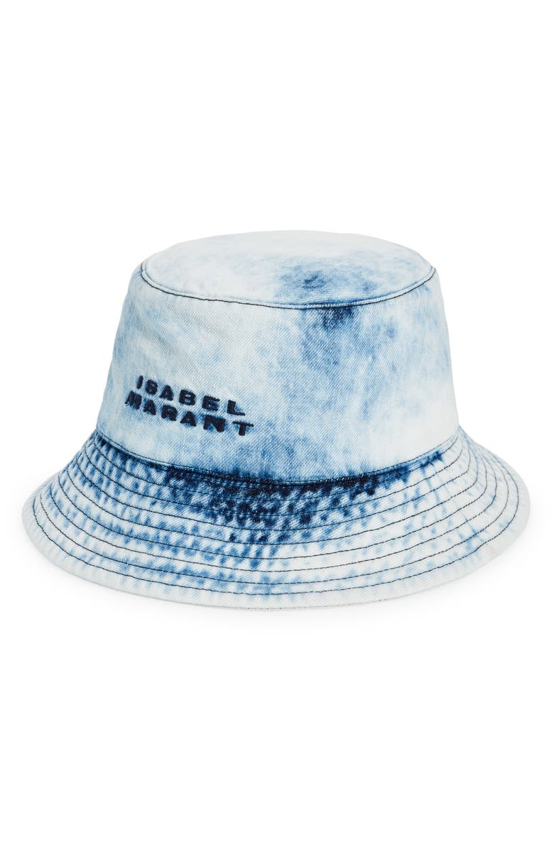 Isabel Marant Giorgia Embroidered Acid Wash Denim Bucket Hat, Main, color,