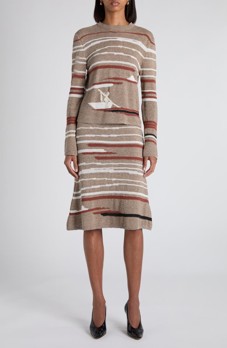 Bottega Veneta Venice Intarsia Linen & Cotton Mélange Sweater, Alternate, color, Maple/ Chalk