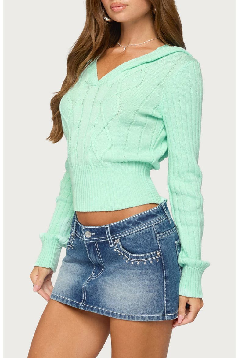Lali Cable Knit Hooded Sweater, Alternate, color, MINT