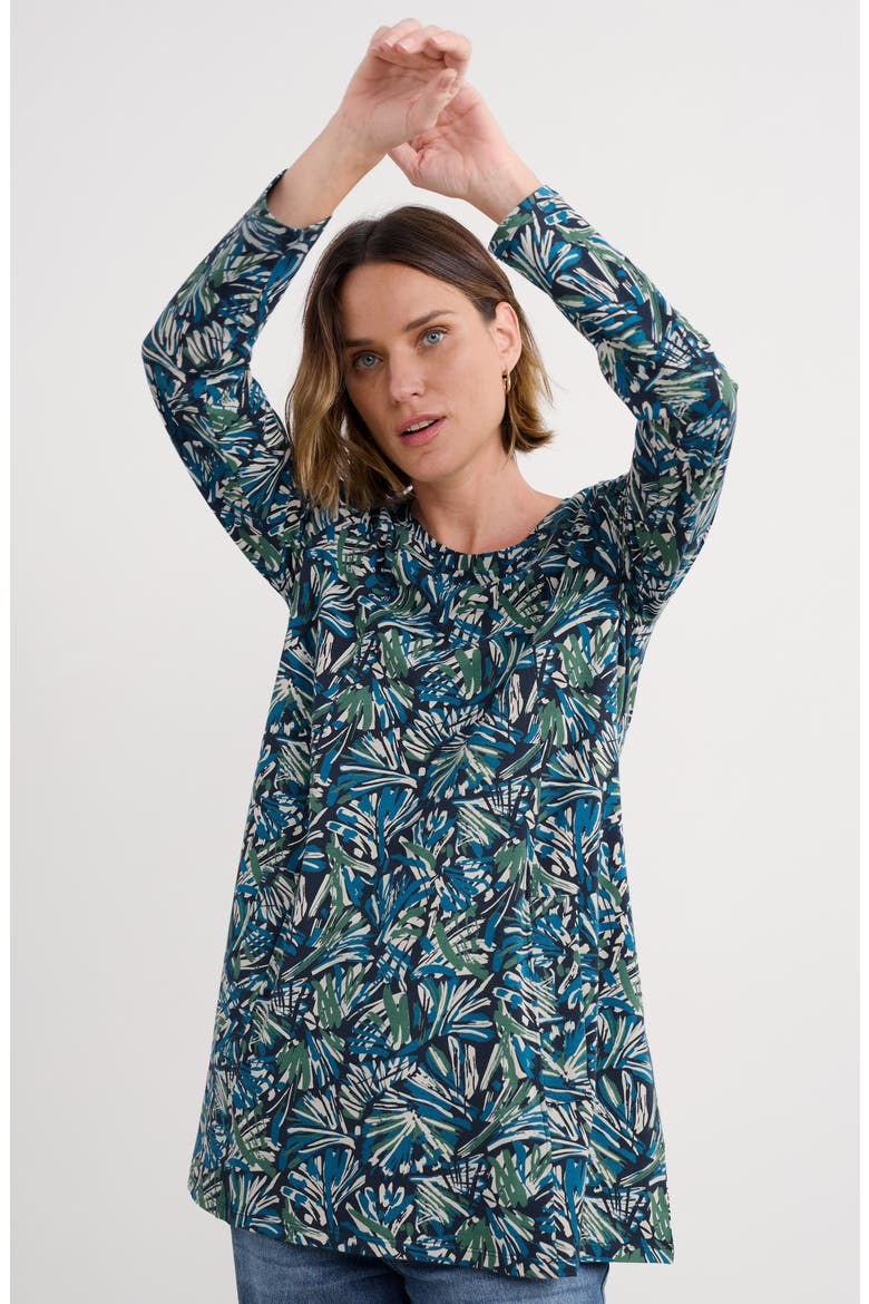 Frond Print Long Sleeve Cotton Jersey Tunic, Alternate, color, ARTIST MARKS MARITIME