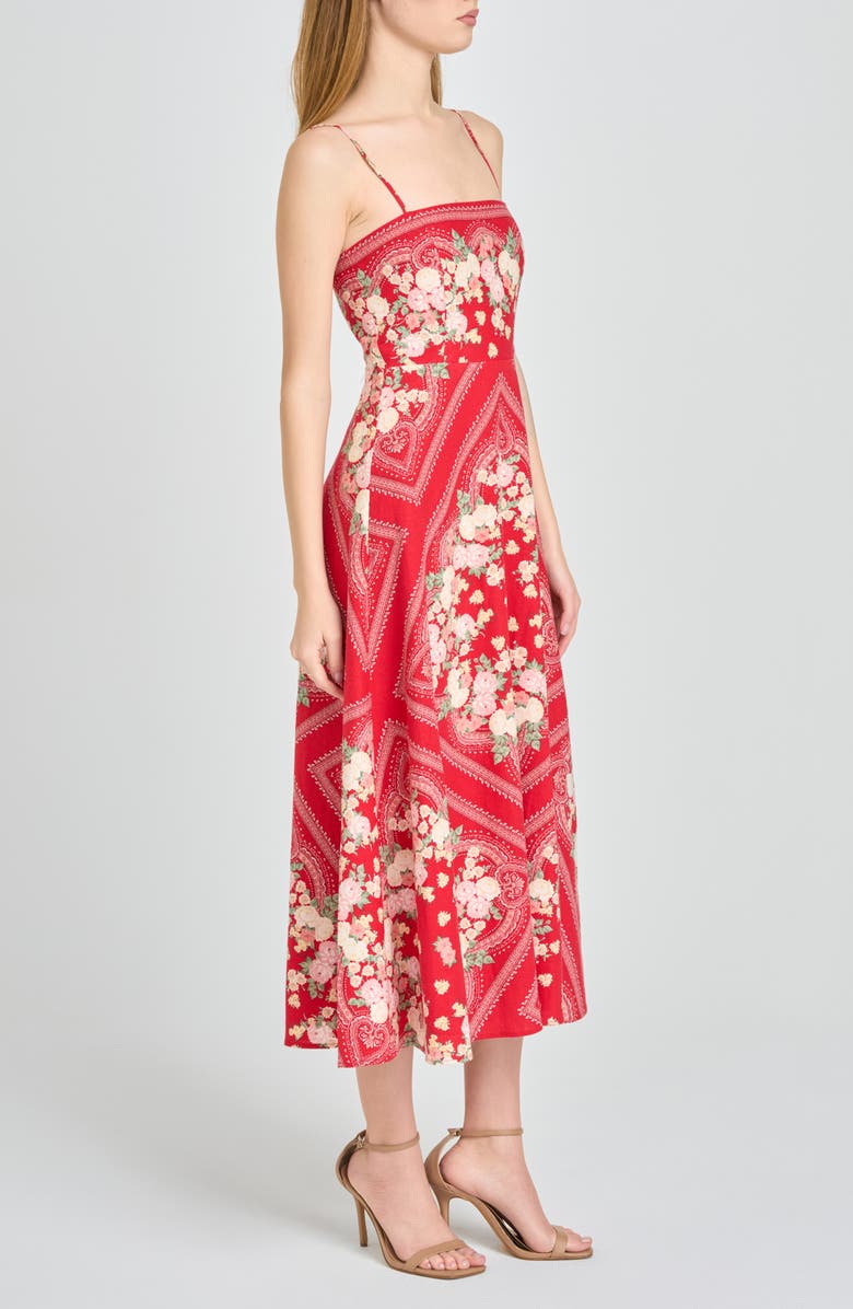 WAYF Josefina Floral Midi Dress, Alternate, color, Red Scarf