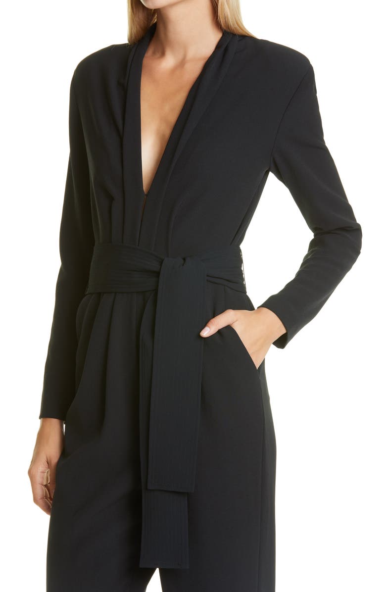 A.L.C. Kieran Plunge Neck Long Sleeve Jumpsuit, Alternate, color, Black