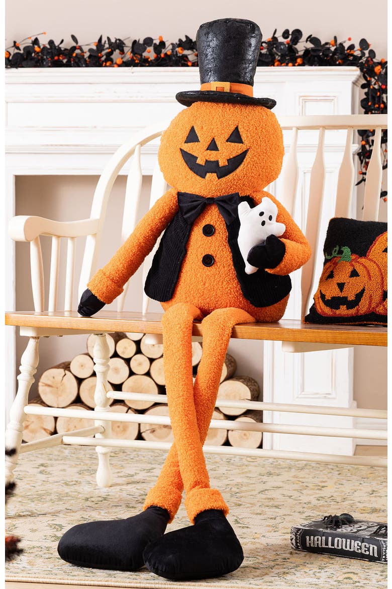 59"H Halloween Oversized Fabric Jack-O-Lantern with Dangle Legs w/Timer, Alternate, color, Orange