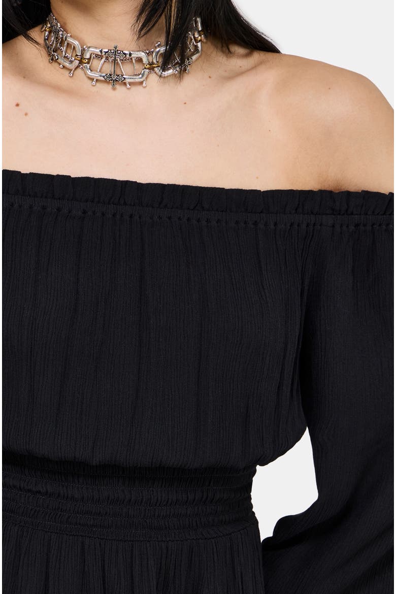 Amarantha Crinkle Bardot Mini Dress, Alternate, color, Black