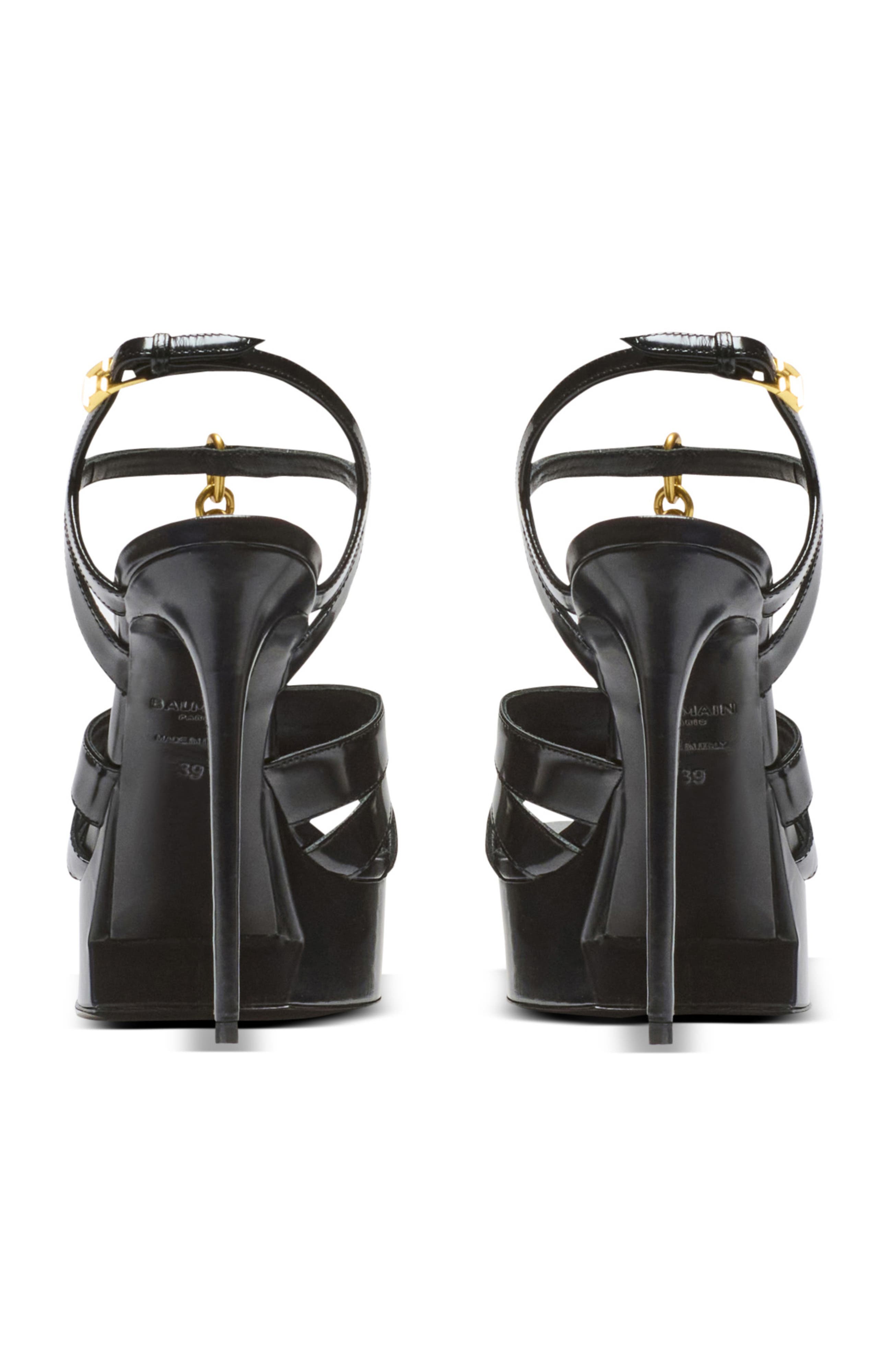Balmain Sync platform sandals in patent lambskin, Alternate, color, Black