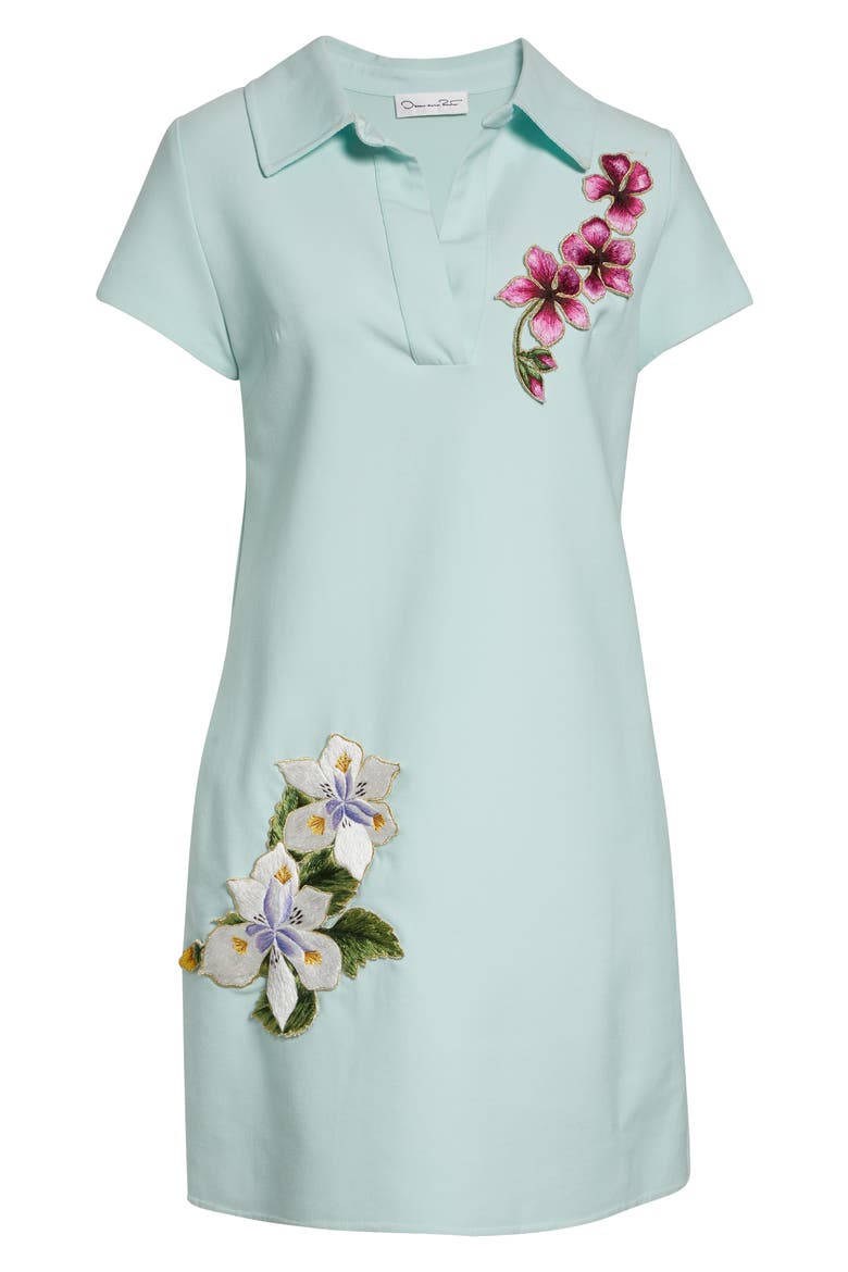 Embroidered Appliqué Stretch Wool Polo Dress, Alternate, color, SALTWATER