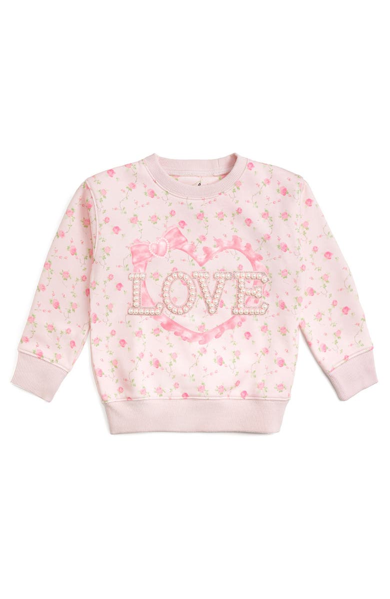Sweet Wink Pink Rose Love Patch Sweatshirt, Main, color, Light Pink