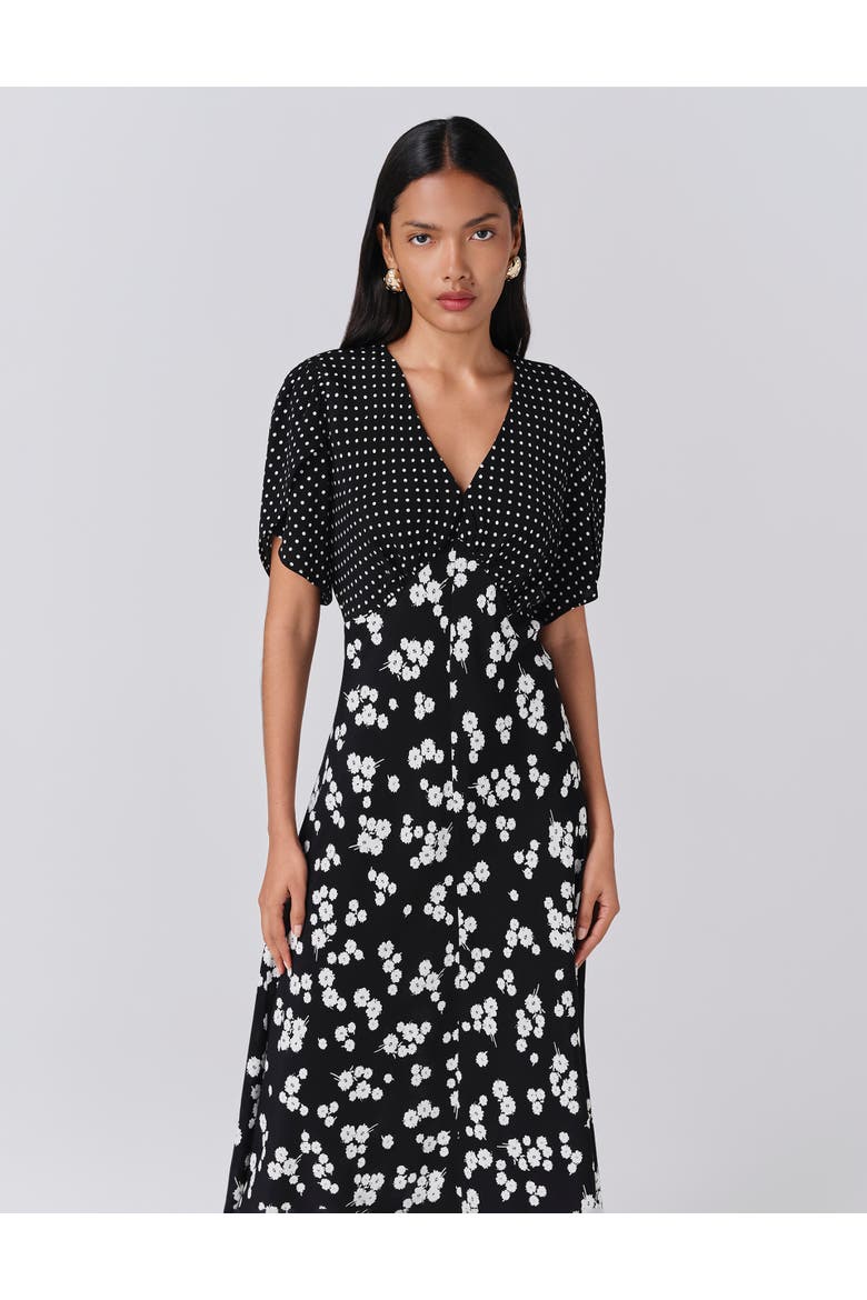 Lulu V-neck Midi Dress, Alternate, color, Black Spot Floral