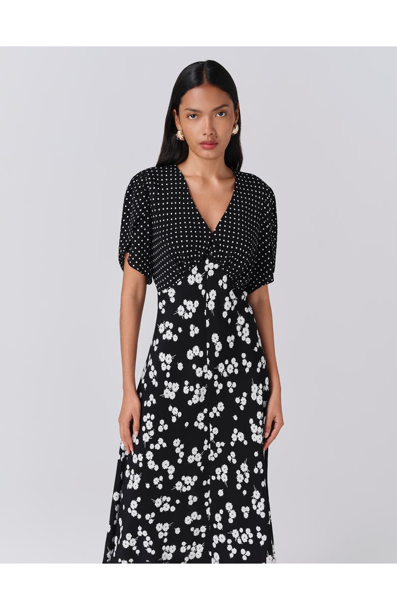 Ghost London Lulu V-Neck Midi Dress, Alternate, color, Black Spot Floral