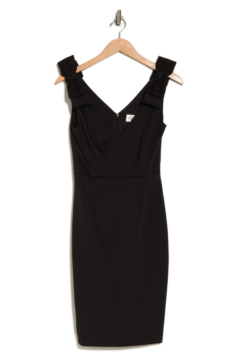 Bow Shoulder Crepe Sheath Dress, Alternate, color, BLACK