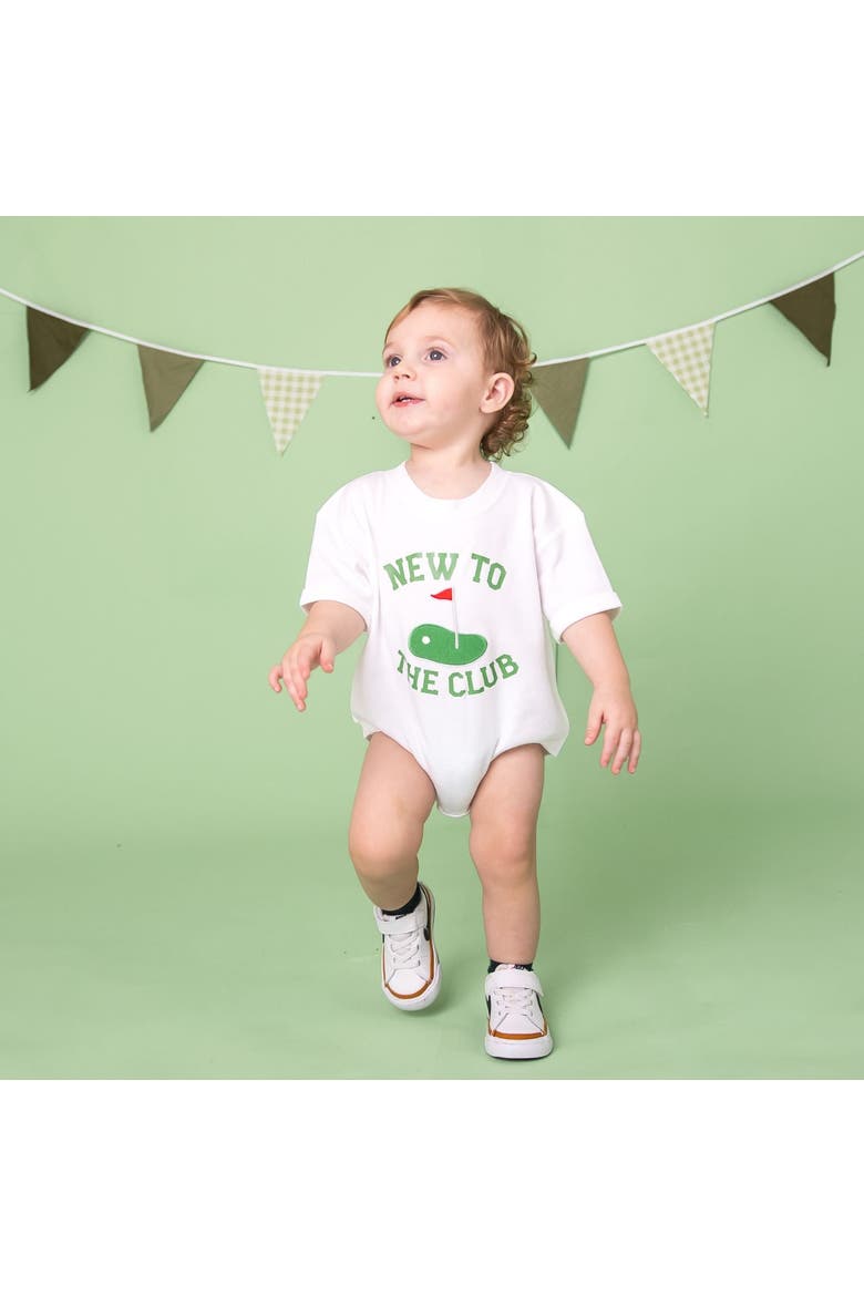New To The Club Patch Short Sleeve Romper, Alternate, color, Natural