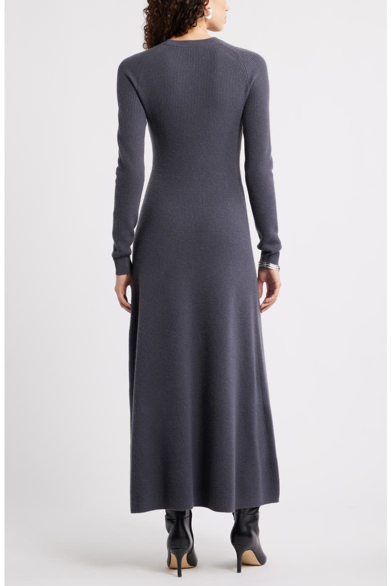Long Sleeve Wool & Cashmere Rib Maxi Dress, Alternate, color, GREY AGATE