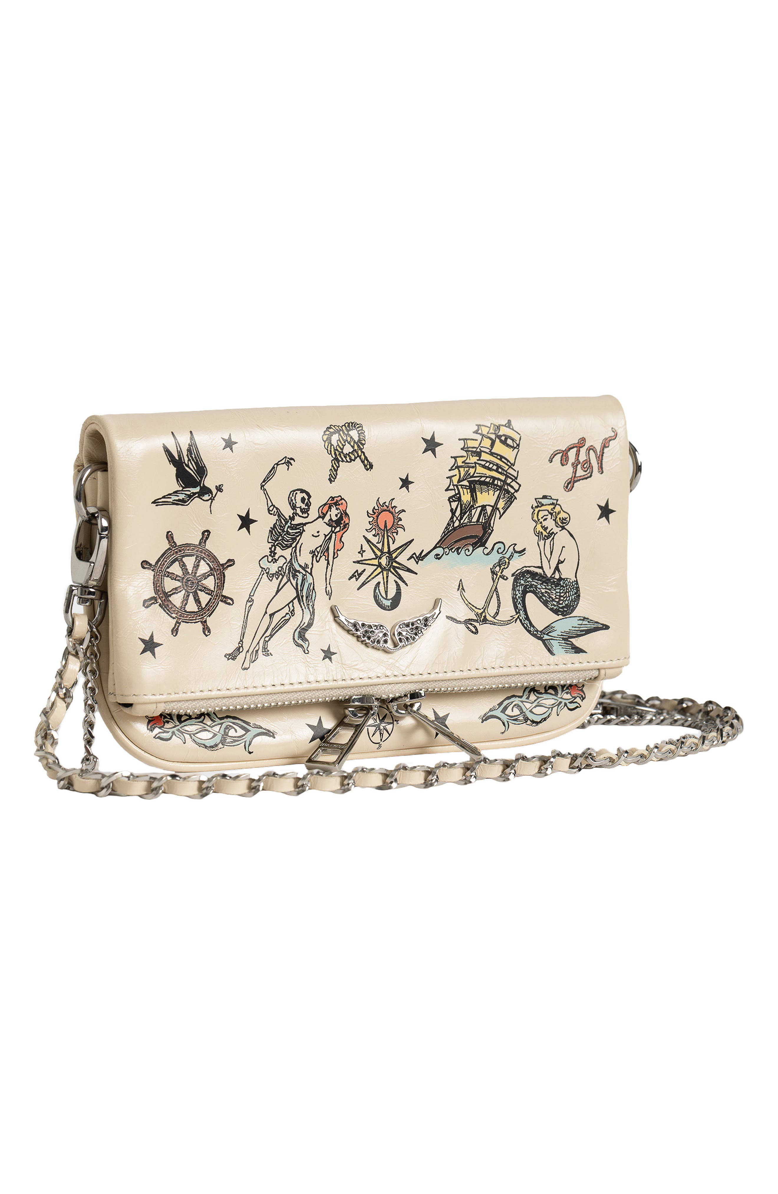 Rock Nano Tattoo Leather Clutch, Alternate, color, FLASH