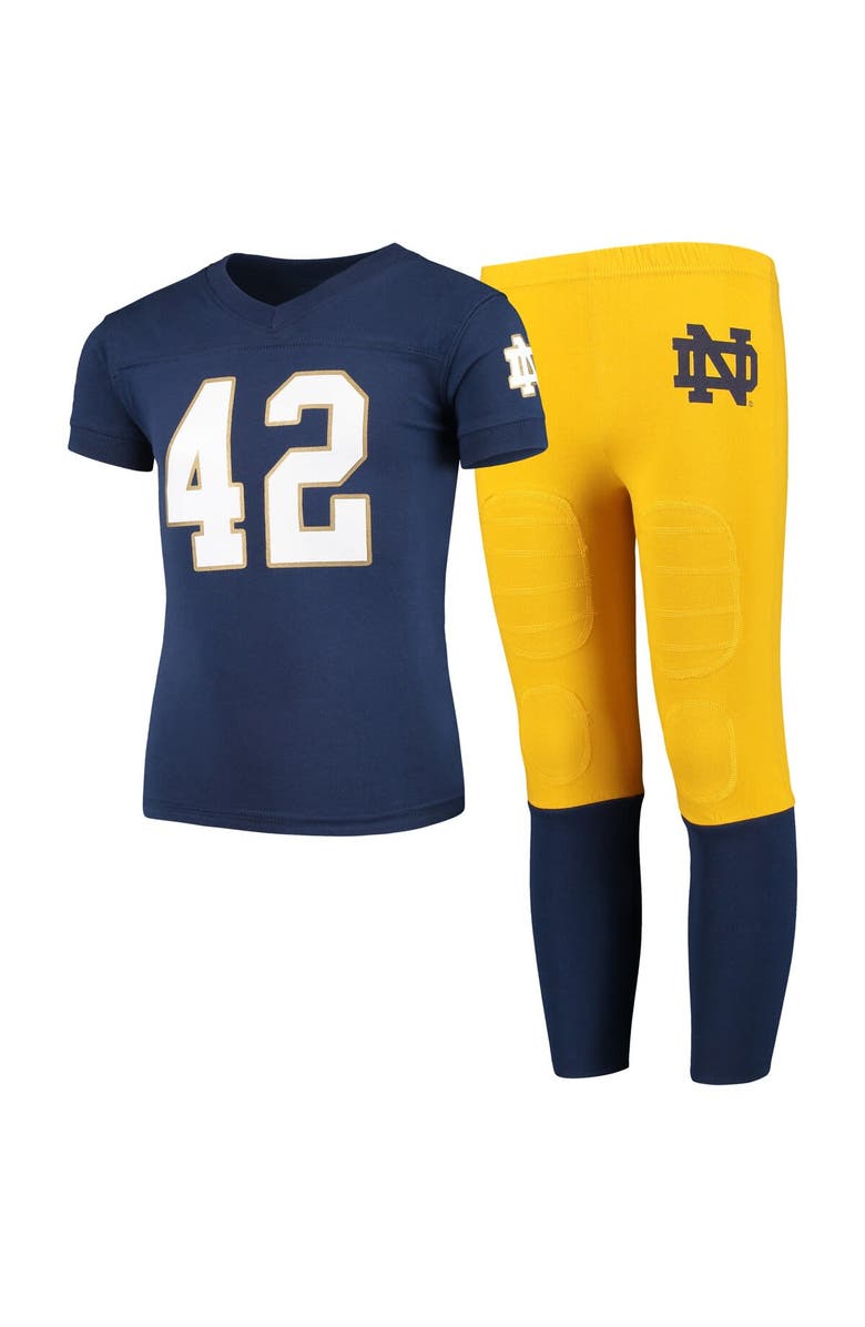 Wes & Willy Notre Dame Fighting Irish Youth Pajama Set - Navy Blue, Main, color, 