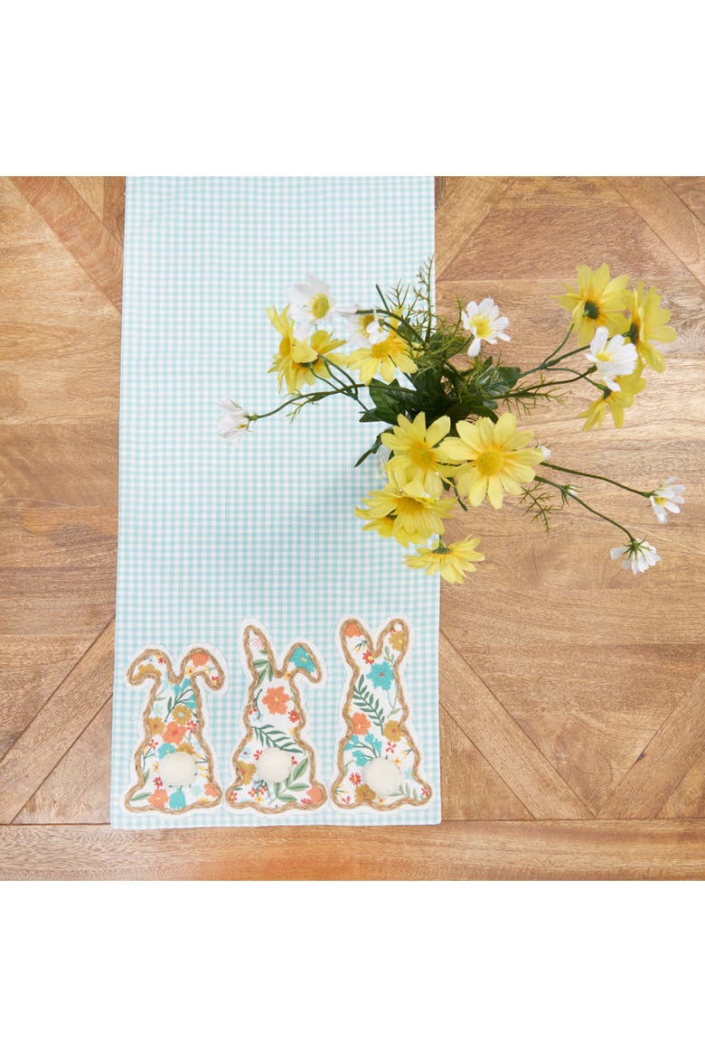 Blossom Bunny Trio Blue Plaid 100% Cotton Table Runner 14" x 72", Alternate, color, Blue