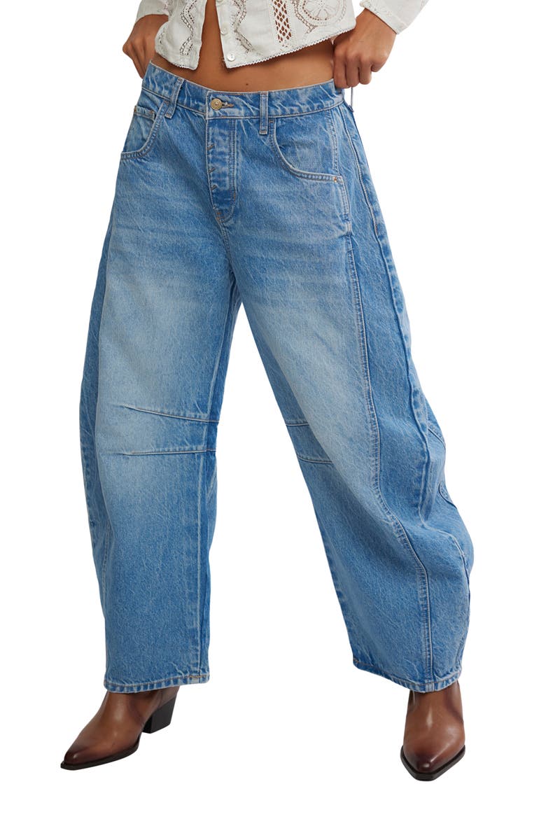 We The Free Good Luck Mid Rise Barrel Leg Jeans, Main, color, ULTRA LIGHT BEAM