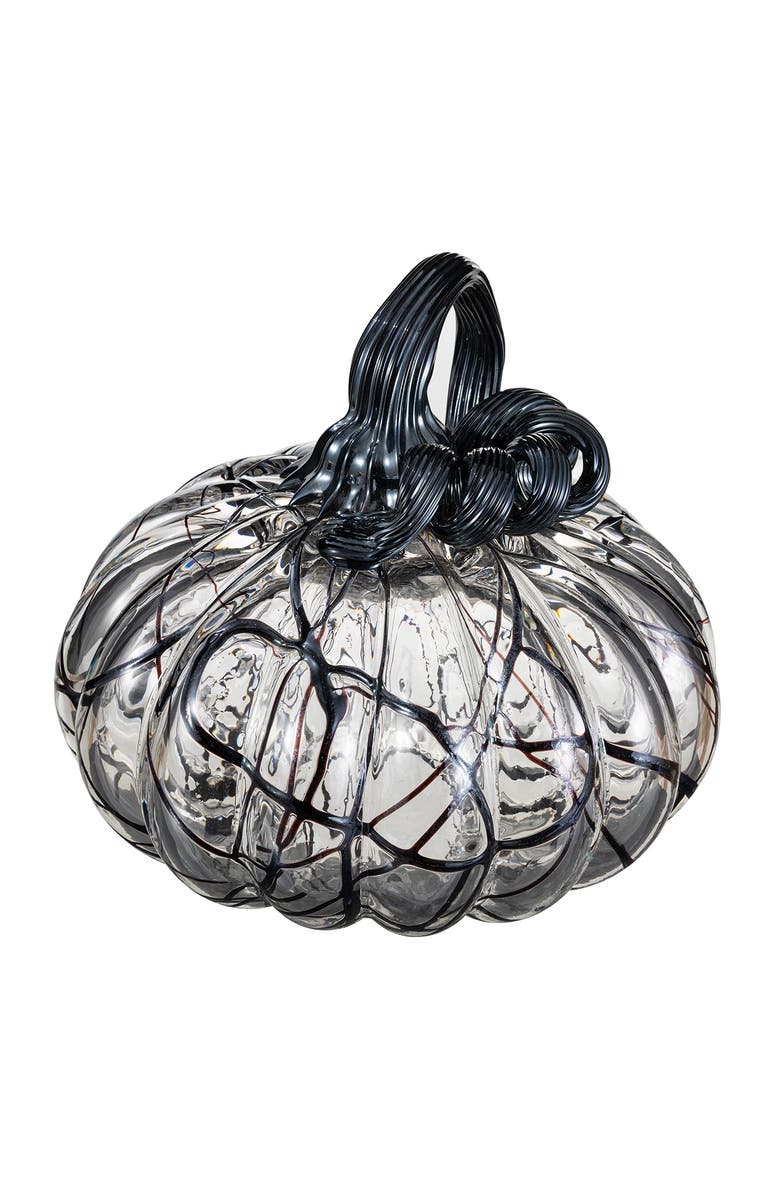 Glitzhome Halloween Abstract Black and White Glass Pumpkin, Alternate, color, Black