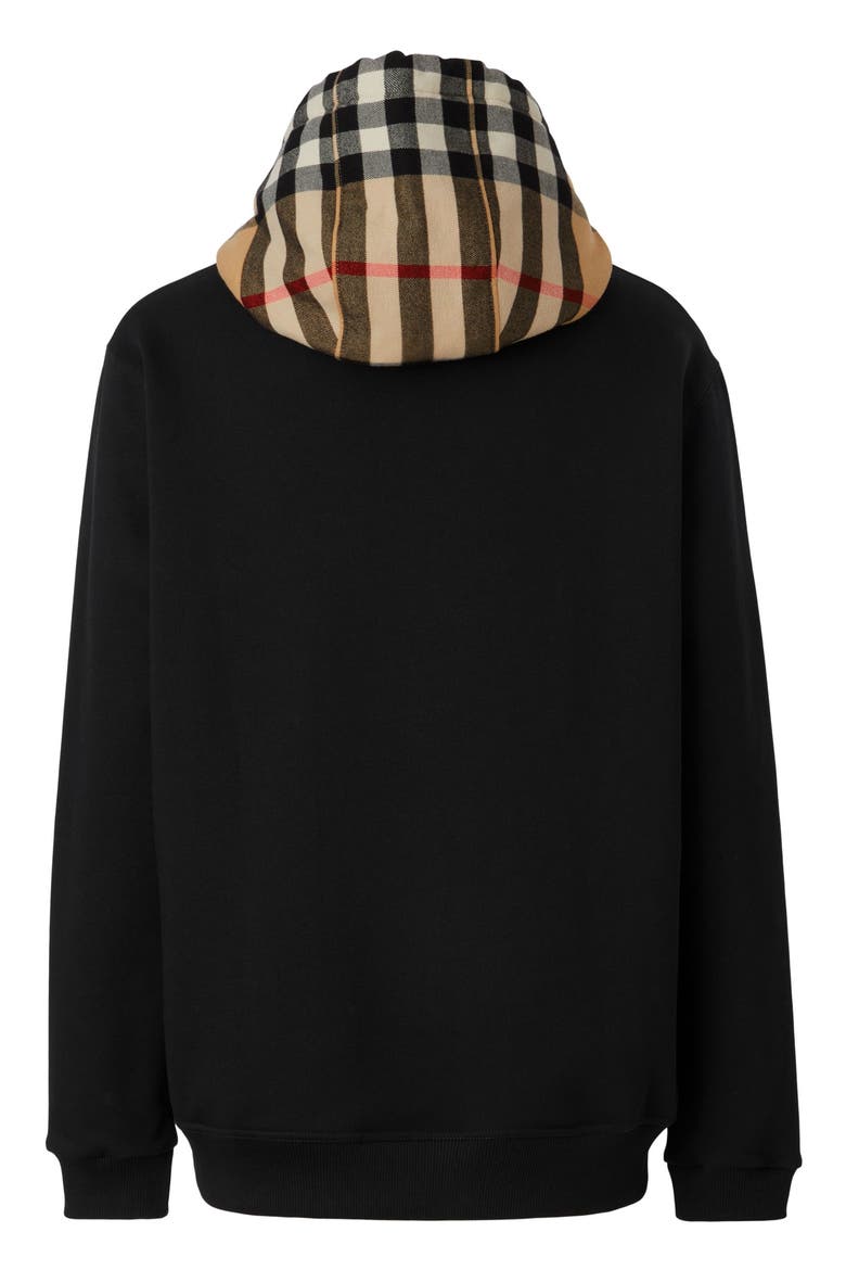T-Fit Check Cotton Hoodie, Alternate, color, BLACK