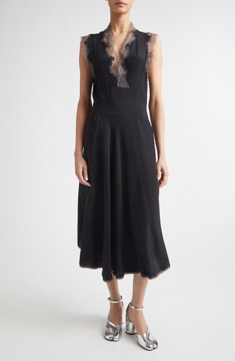Lace Trim Satin Midi Dress