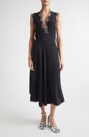 Maison Margiela Lace Trim Satin Midi Dress
