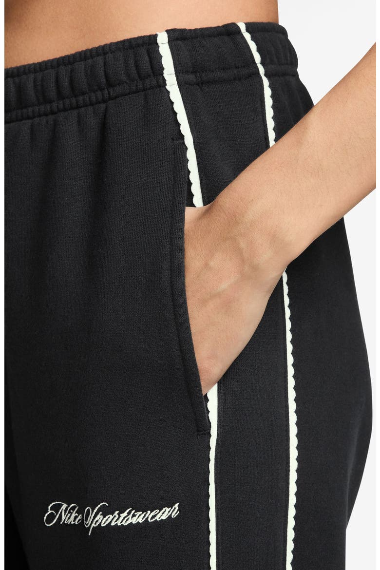 Sportswear Studio Mid Rise Scallop Wide Leg Fleece Pants, Alternate, color, BLACK/ BLACK