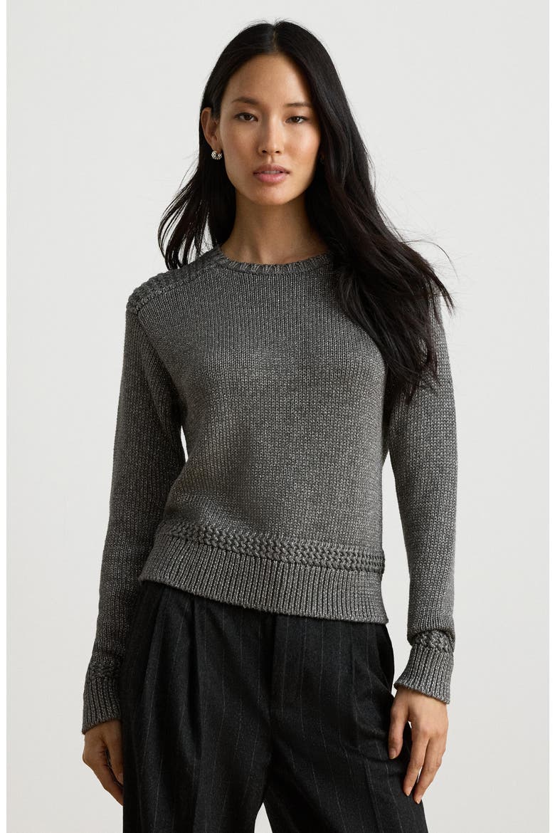 Metallic Cotton Blend Sweater, Alternate, color, PEWTER METAL GREY