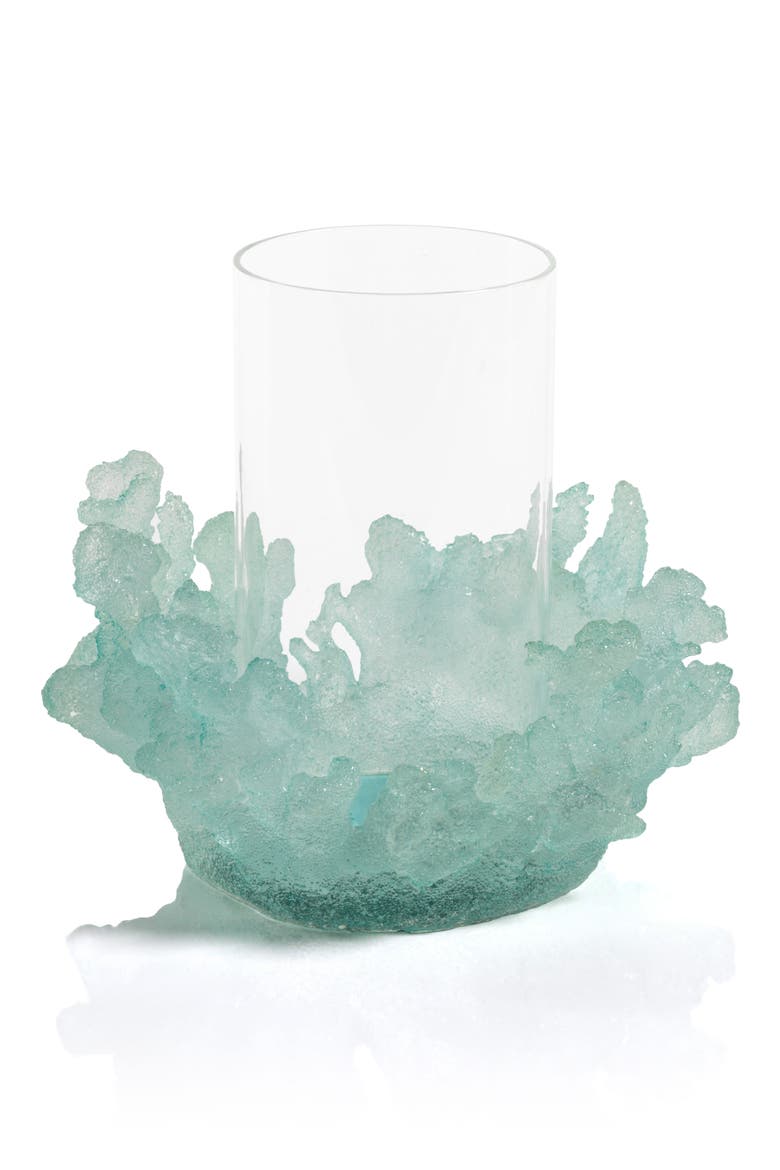 Cayo Coral Pillar Candle Holder, Main, color, BLUE GREEN