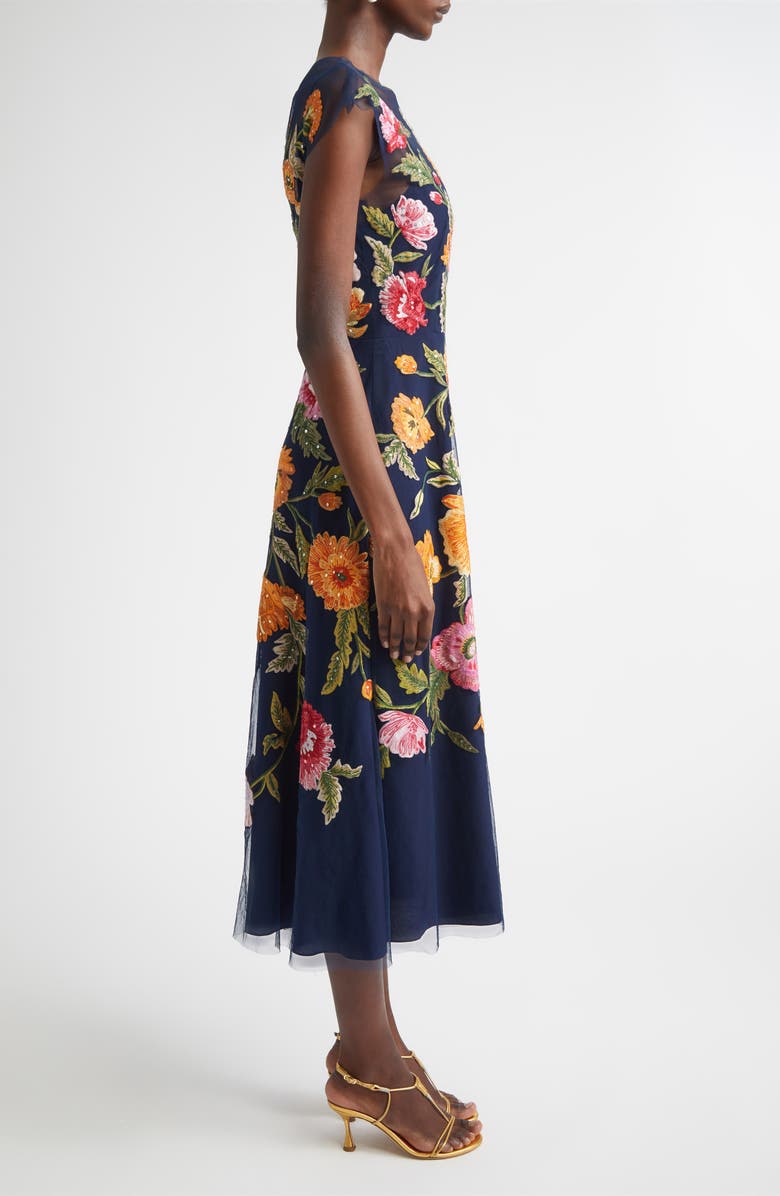 Carolina Herrera Poppy Sequin Embroidered Tulle Gown, Alternate, color, Midnight Multi