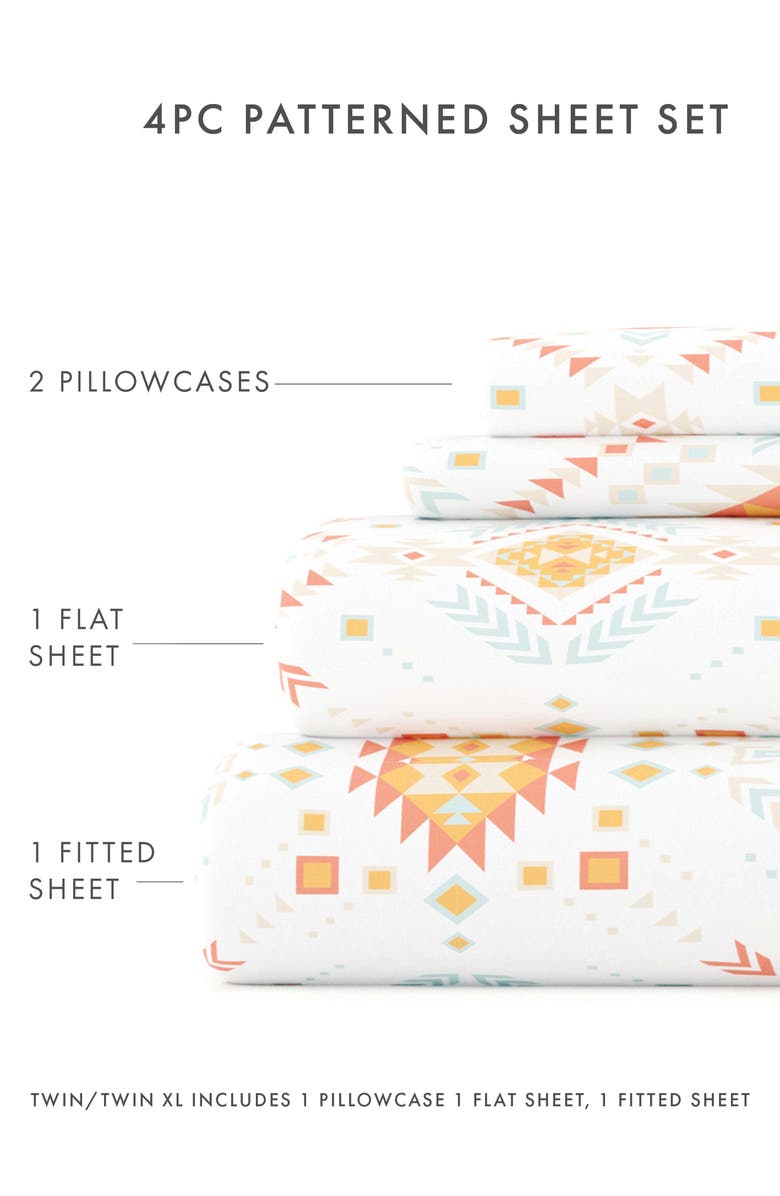 HOMESPUN Ultra Soft Geometric Dreams 4-Piece Bed Sheet Set, Alternate, color, Coral