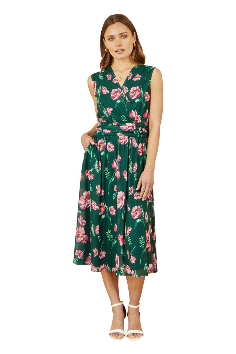 Mesh Stretch Midi Dress, Main, color, Green