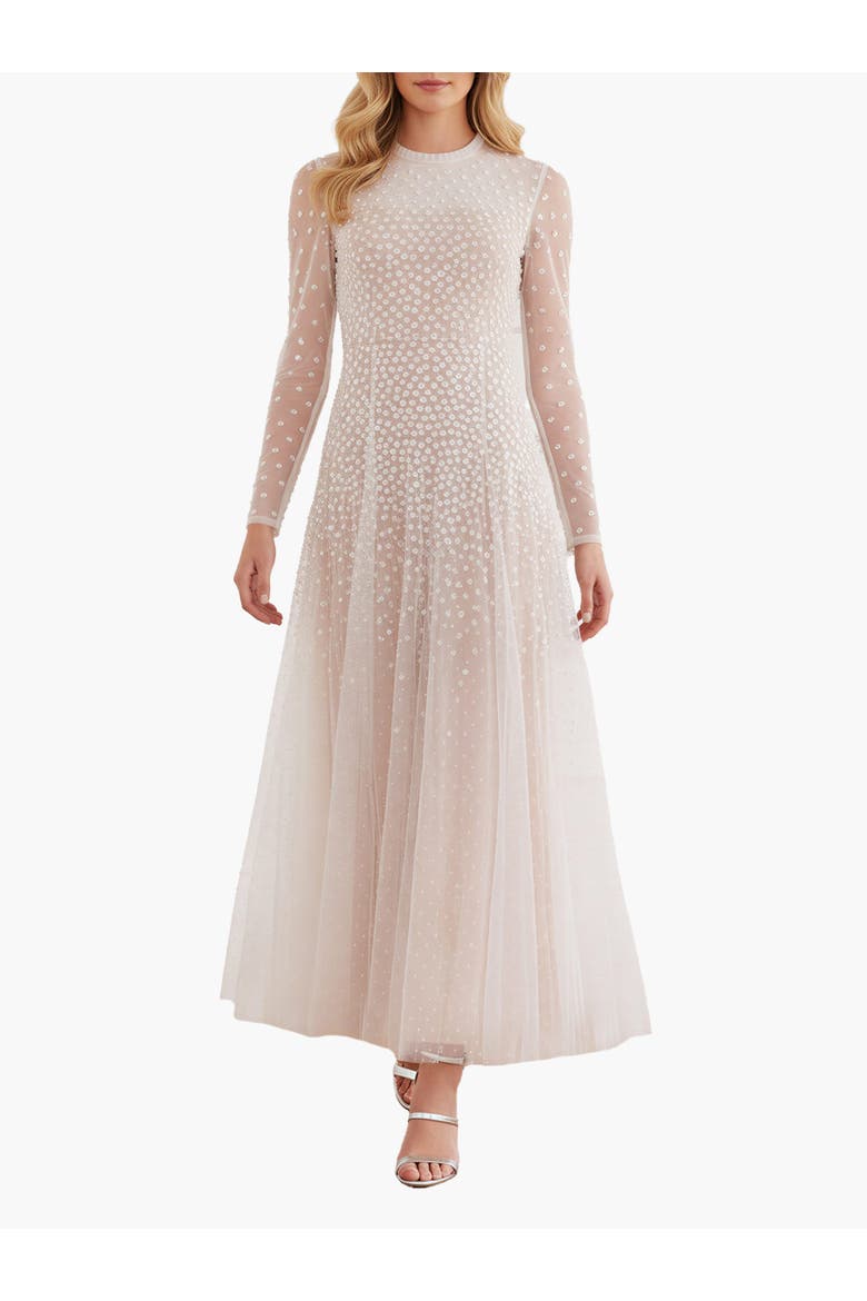 Sequin Cascade Round Neck Gown, Main, color, Cream/ Butterscotch