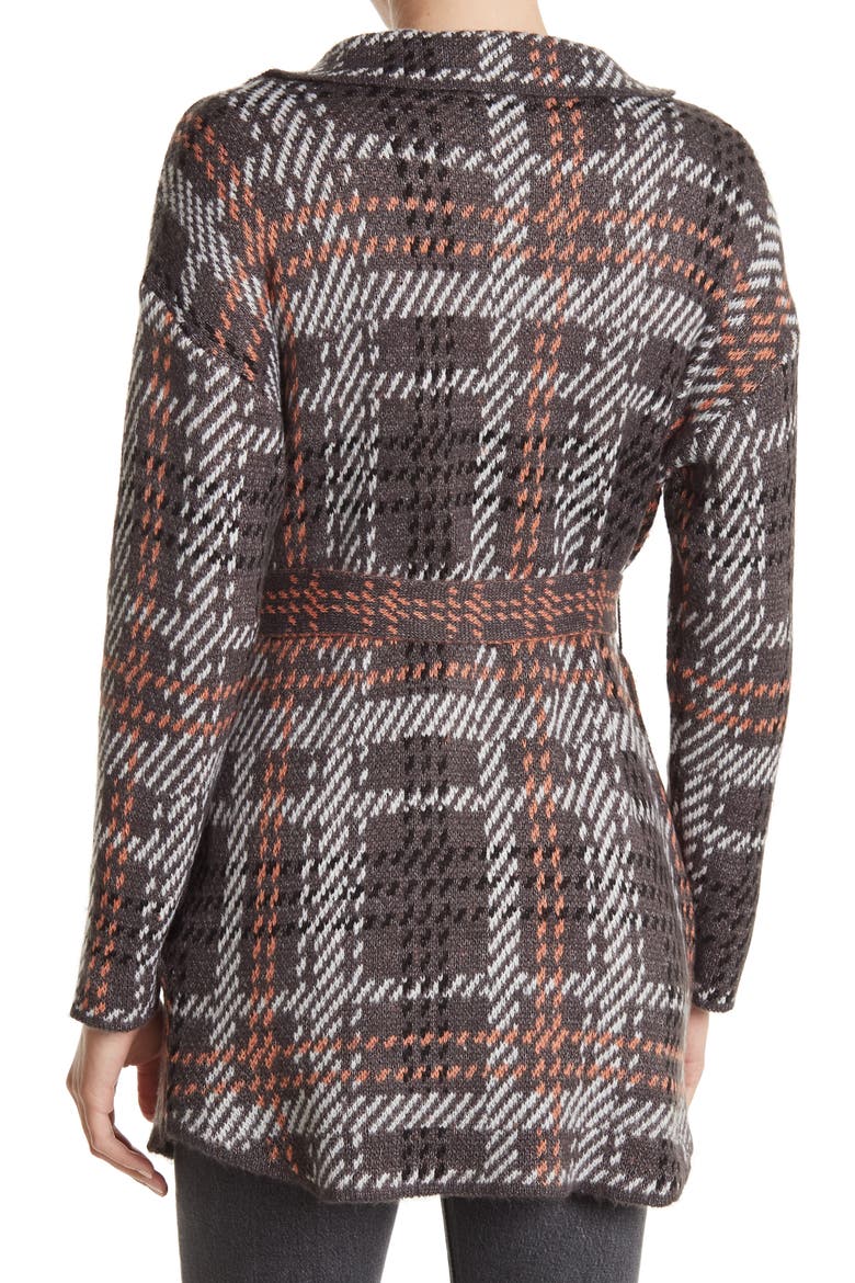 Agnes Plaid Belted Cardigan, Alternate, color, EUNICE CHARCOAL HTHR