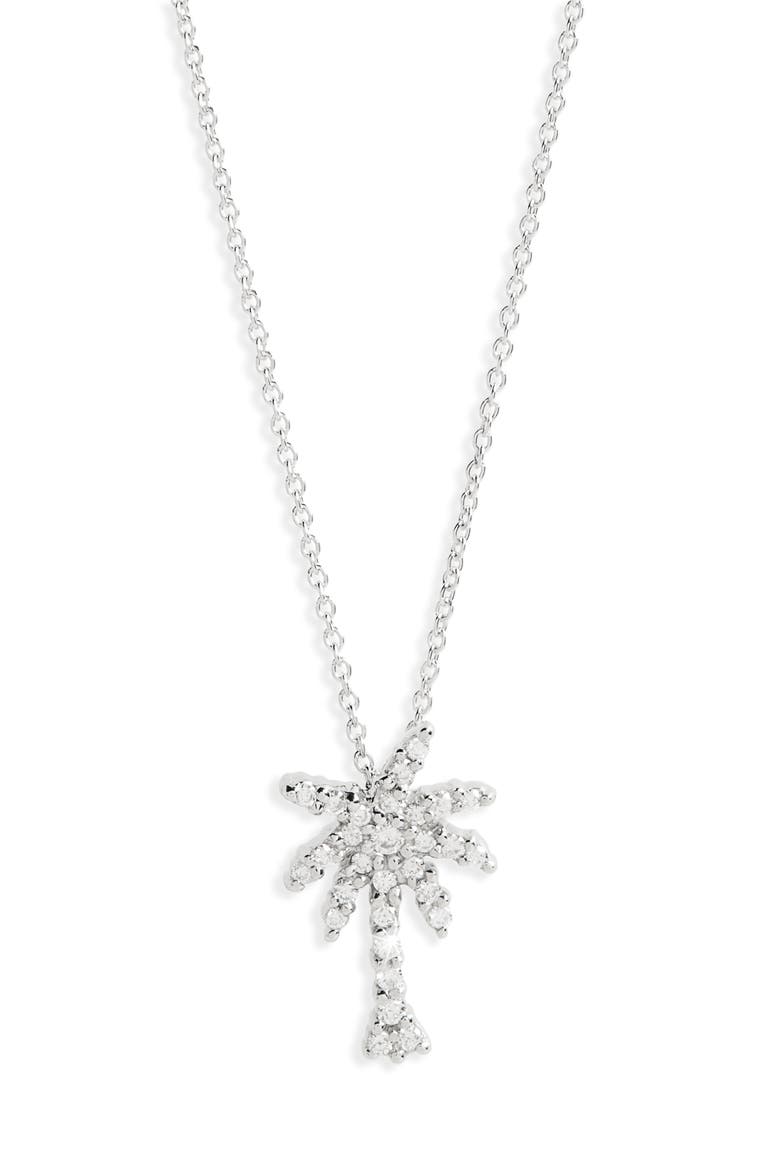 'Tiny Treasures' Palm Tree Diamond Pendant, Main, color, WHITE GOLD