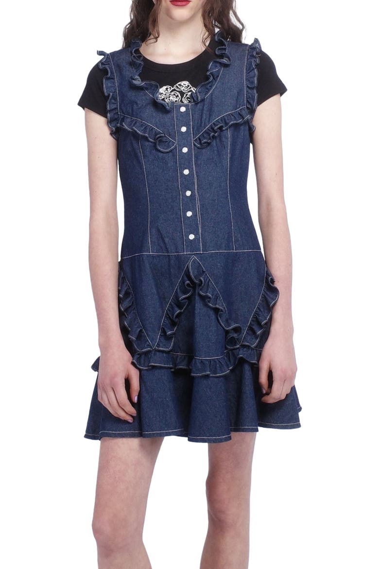 Denim Ruffle Dress, Alternate, color, DENIM