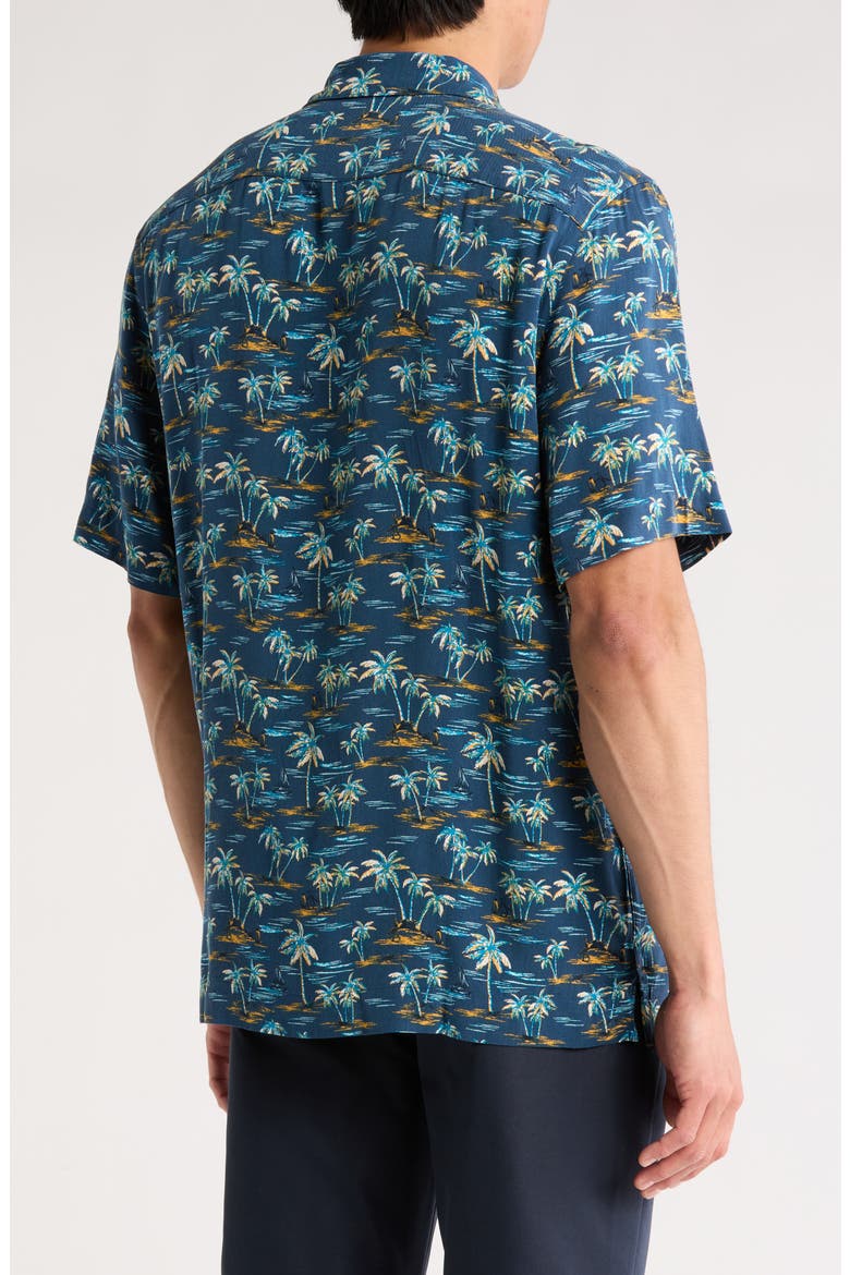 Beach Print Slim Fit Camp Shirt, Alternate, color, BLUE WING TEAL