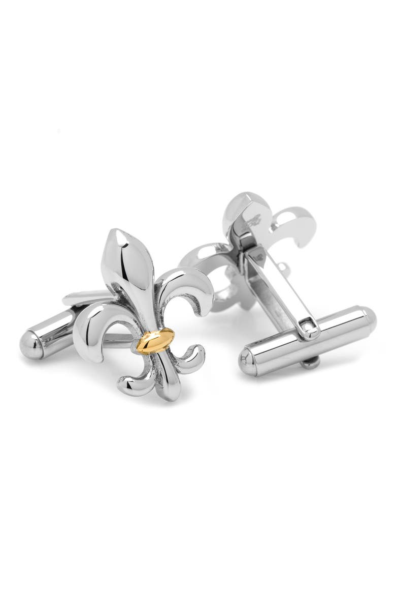 Fleur De Lis Cuff Links, Alternate, color, SILVER