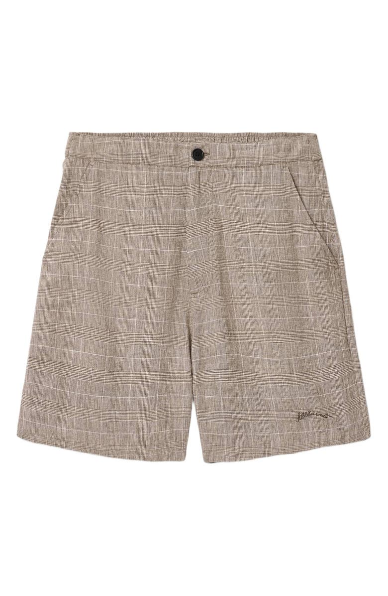 AllSaints Keal Glen Plaid Linen Blend Shorts, Alternate, color, Sediment Brown