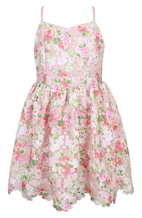 Kids' Printed Lace Scallop Hem Party Dress (Big Kid)