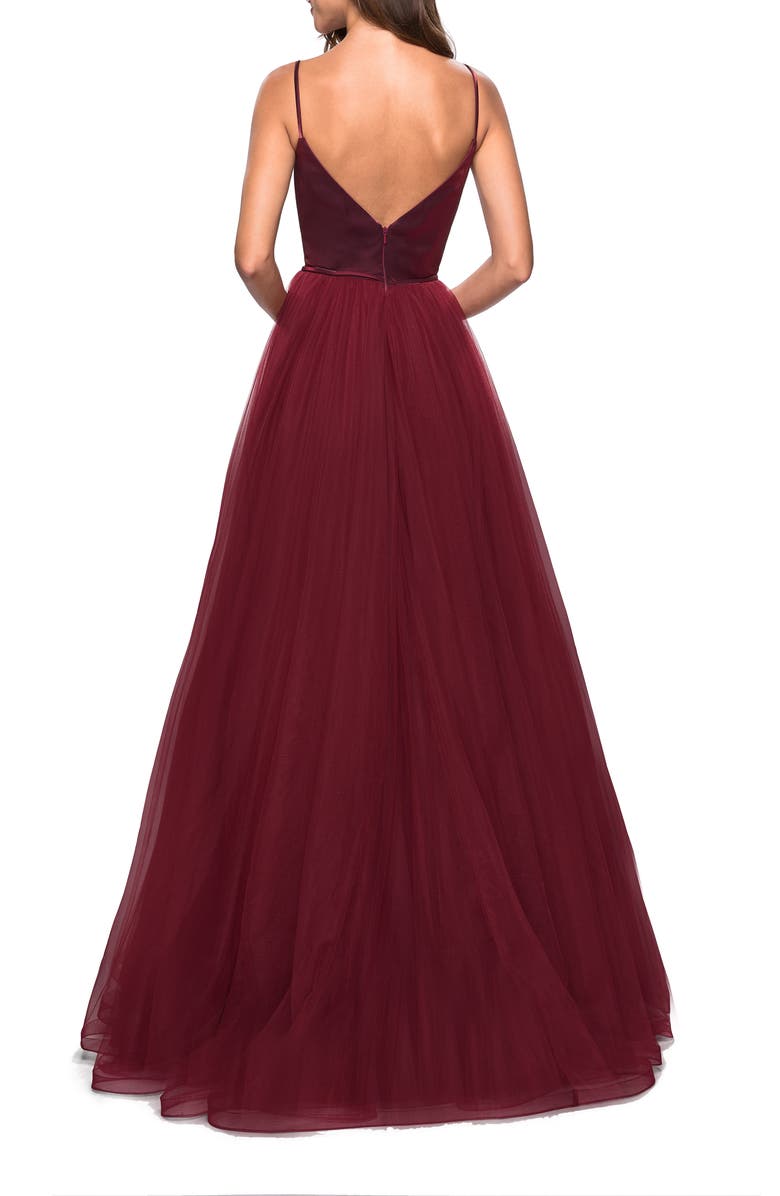La Femme Plunge Velvet & Tulle Ballgown, Alternate, color, 