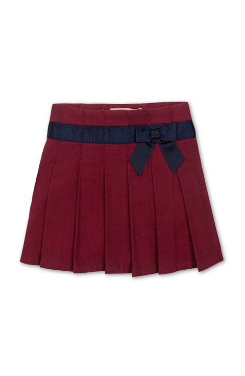 Kids' Organic Brushed Cotton Pleated Skirt with Bow