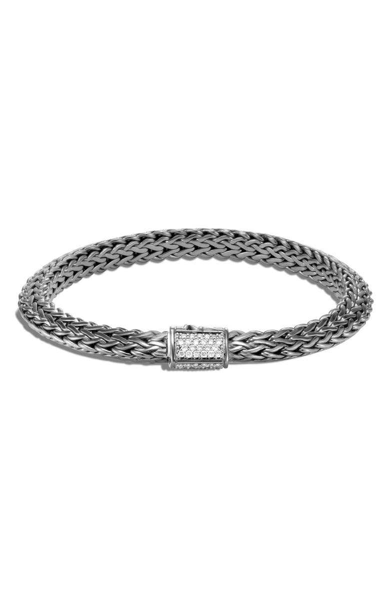 John Hardy Tiga Chain 6.4mm Black Rhodium Diamond Pavé Bracelet, Main, color, 