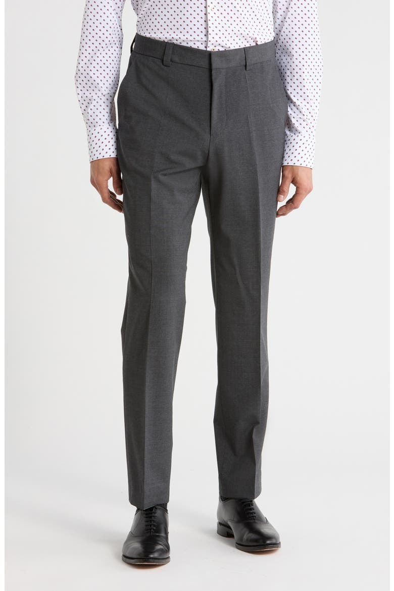Virgin Wool Blend Flat Front Dress Pants, Main, color, DARK GREY
