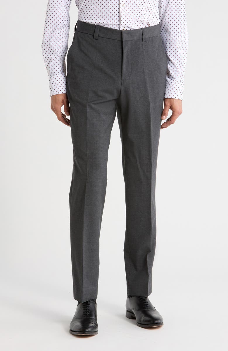 BOSS Virgin Wool Blend Flat Front Dress Pants, Main, color, Dark Grey