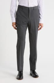 BOSS Virgin Wool Blend Flat Front Dress Pants