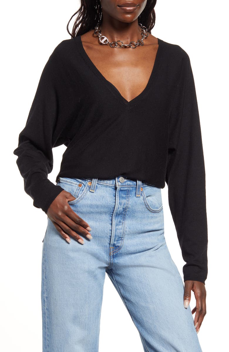 Open Edit Semisheer V-Neck Dolman Sleeve Sweater, Main, color, 