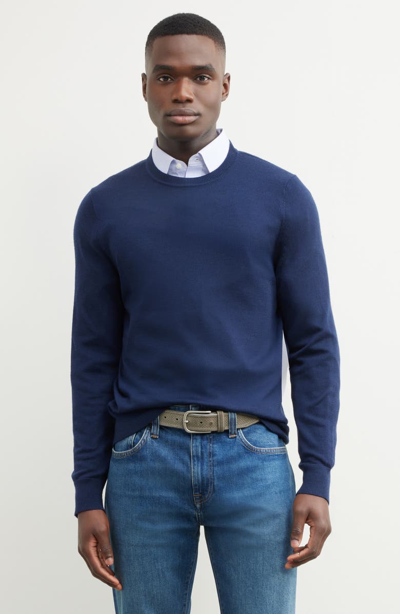 Nordstrom Italian Merino Wool Crewneck Sweater, Main, color, Navy Iris