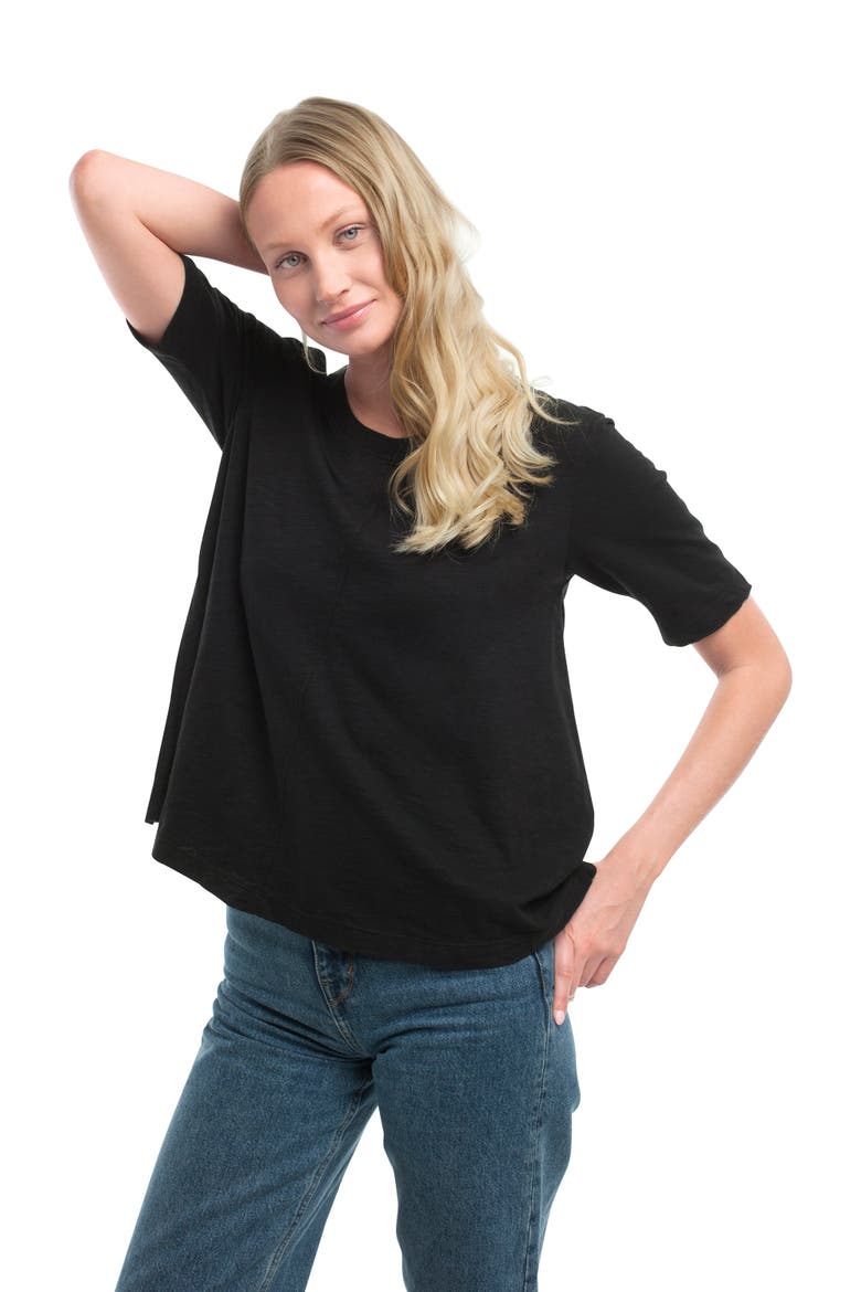Elbow Sleeve Trapeze Top, Alternate, color, Black