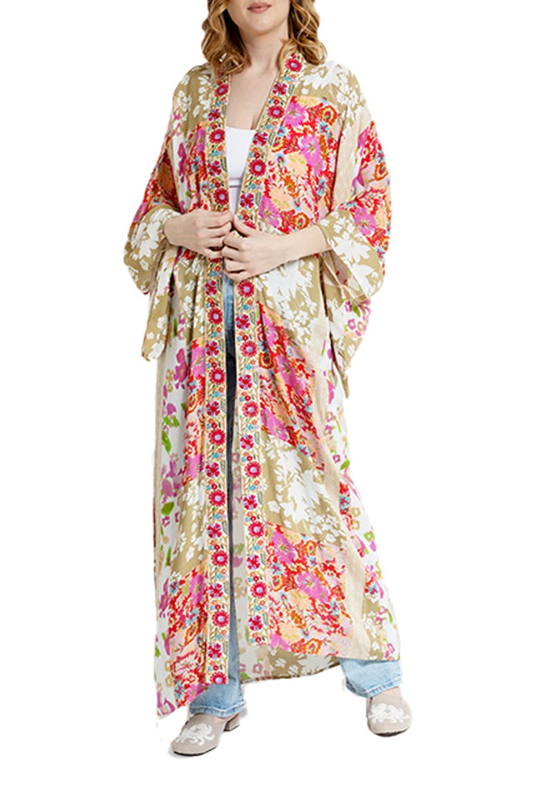 Lacy Floral Print Cover-Up Kaftan, Main, color, PINK MULTI