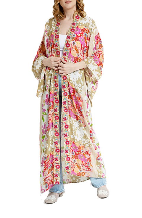 Lacy Floral Print Cover-Up Kaftan