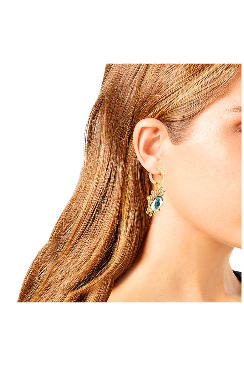 Evil Eye Huggie Drop Earrings, Alternate, color, TEAL